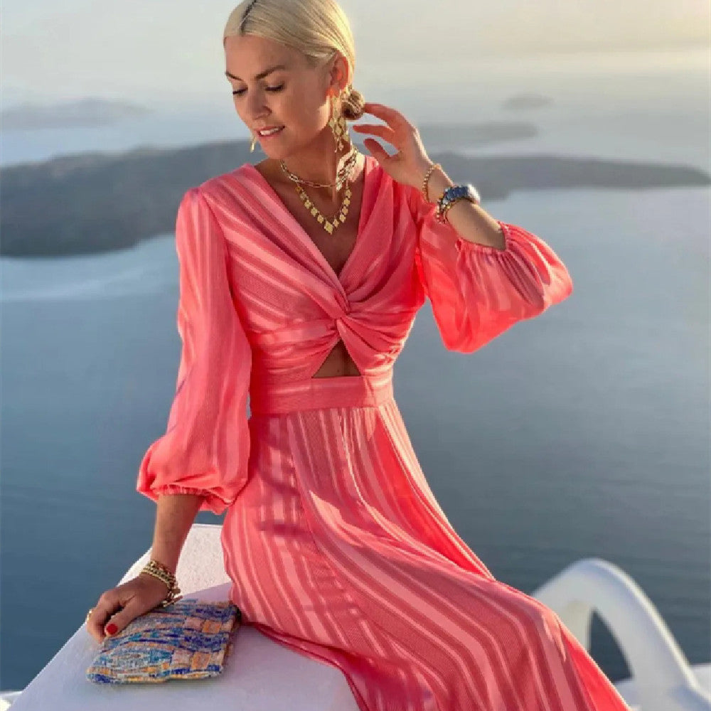 Atikmode Robe Ample Polyester Manches Bouffantes