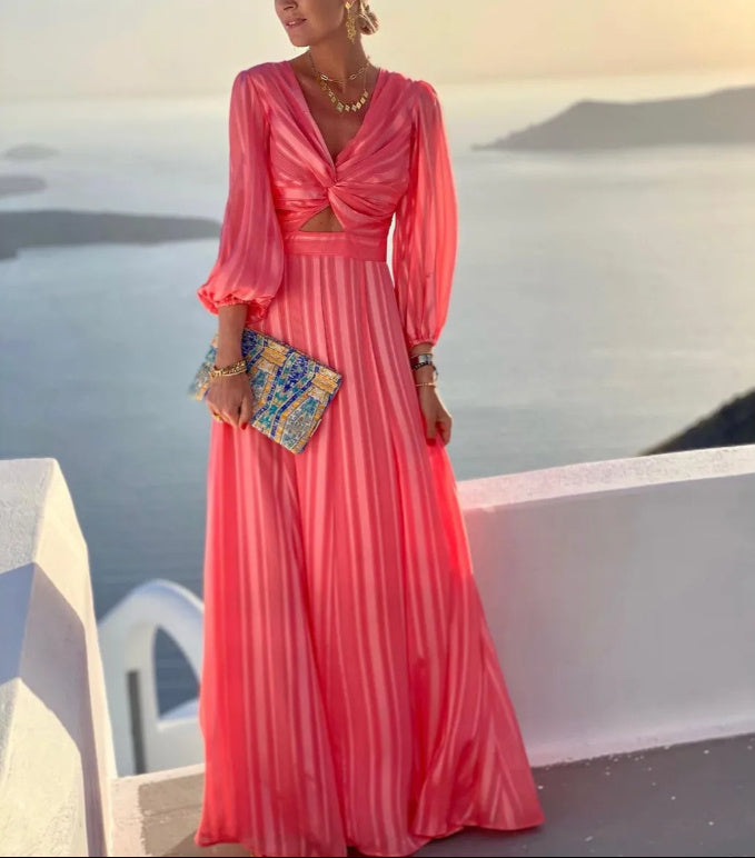 Atikmode Robe Ample Polyester Manches Bouffantes