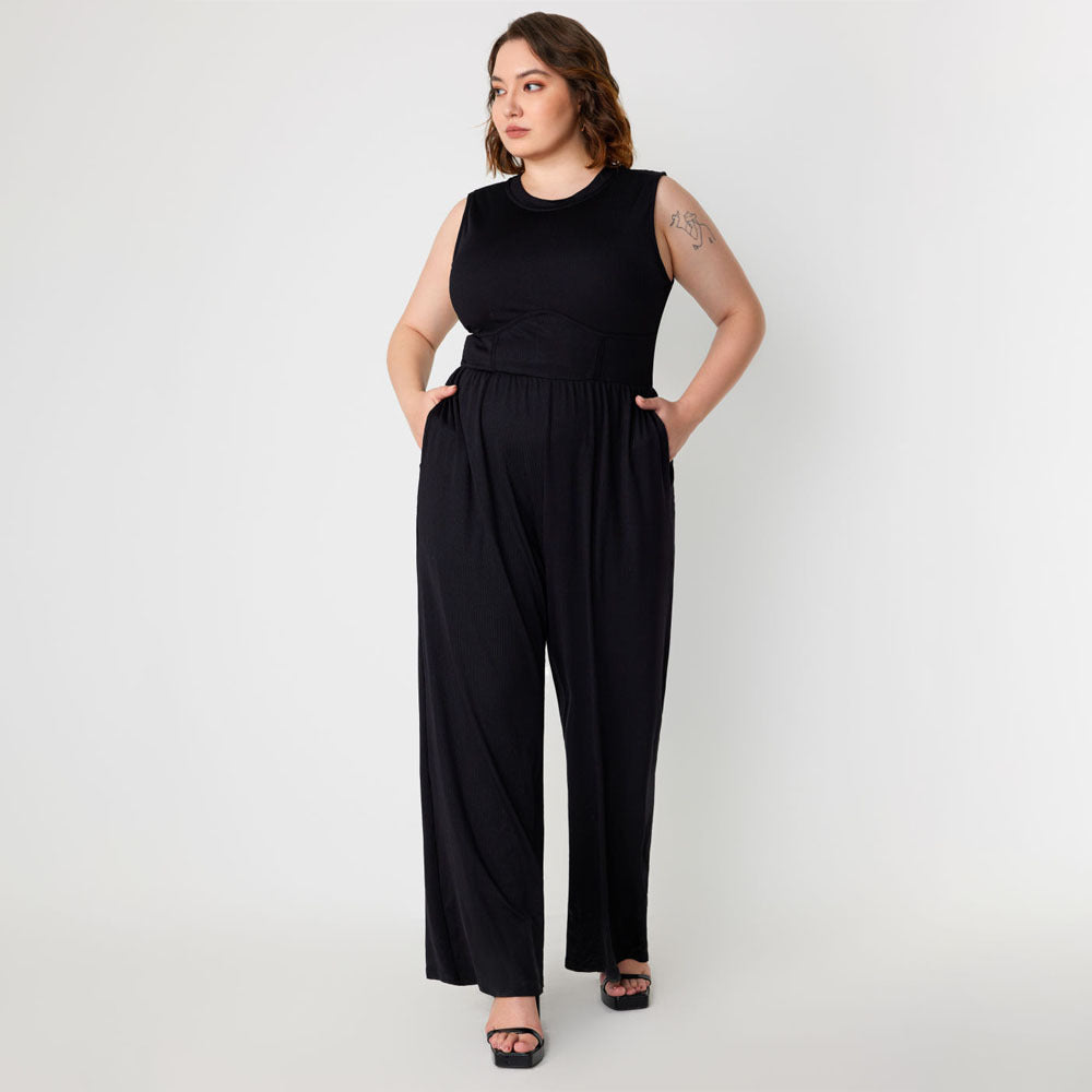 Atikmode Combinaison Noire Polyester Taille Mi-haute