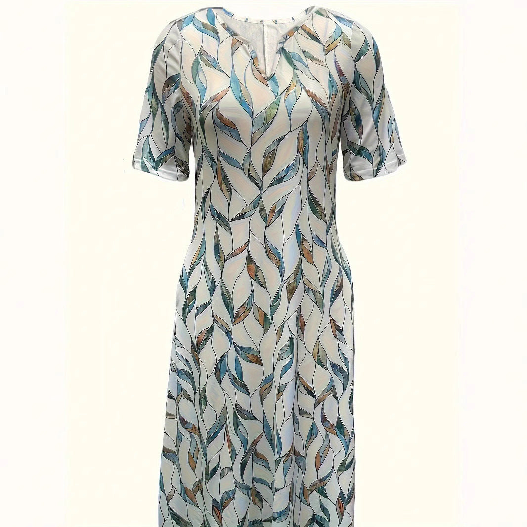 Atikmode Robe Mi-longue Polyester Col V Imprimé 3D