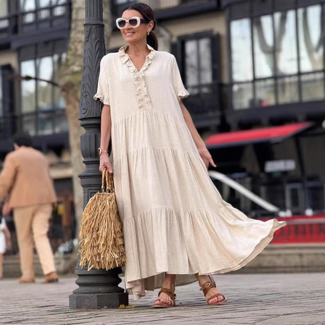 Atikmode Robe Coton Col Polo Taille Haute