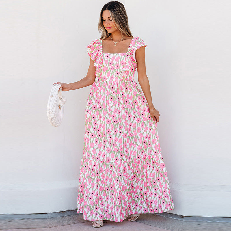 Atikmode Robe Longue Polyester Fleurie Col Carré