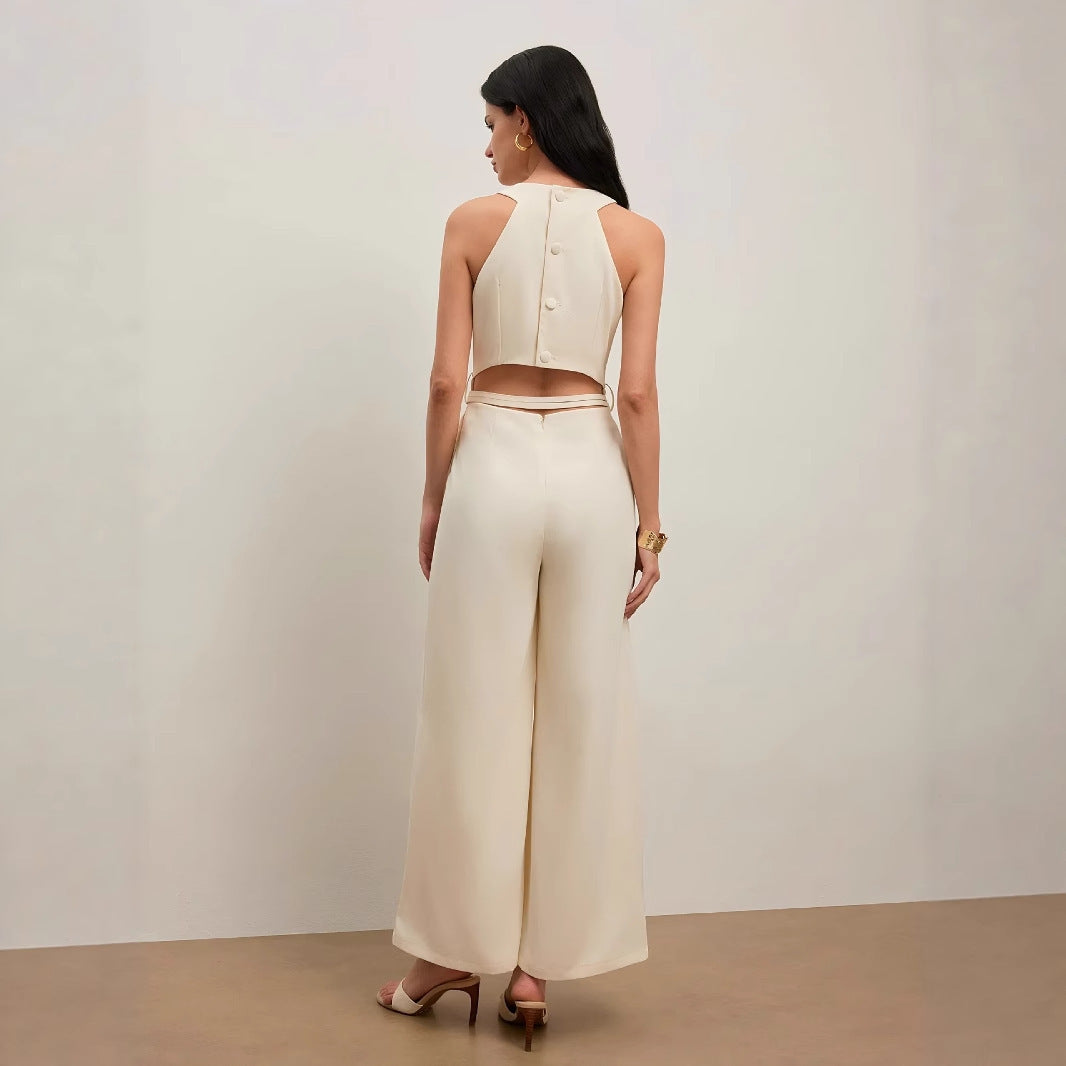 Atikmode Combinaison Sans Manches Col V Polyester Abricot