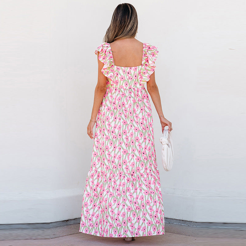 Atikmode Robe Longue Polyester Fleurie Col Carré