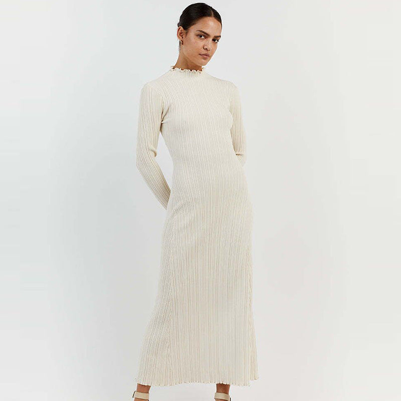 Atikmode Robe Mi-longue Col Roulé Tricotée Taille Haute