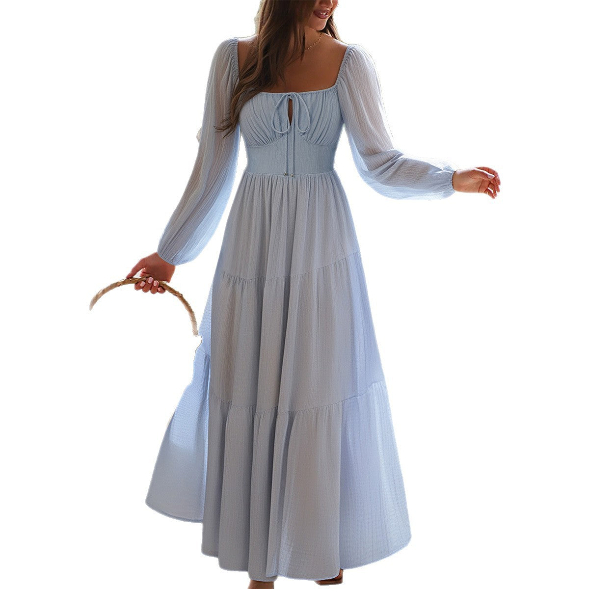 Tencel Doux – Robe bord de mer manches bouffantes taille élastique