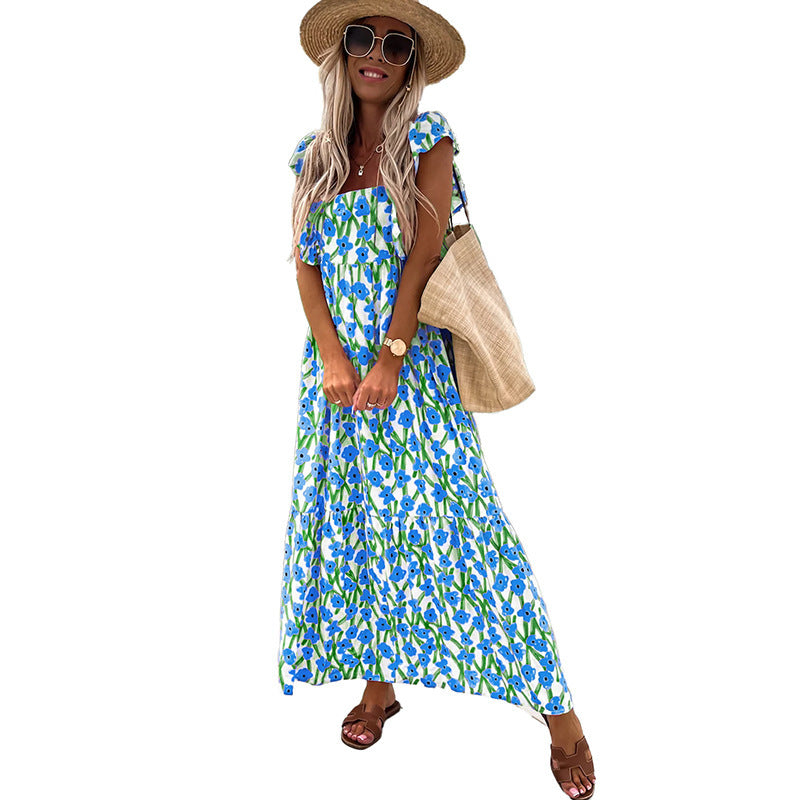 Atikmode Robe Longue Polyester Fleurie Col Carré