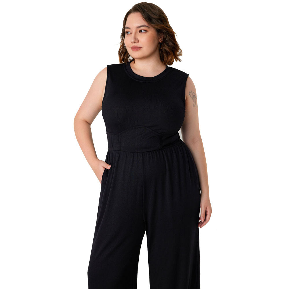 Atikmode Combinaison Noire Polyester Taille Mi-haute