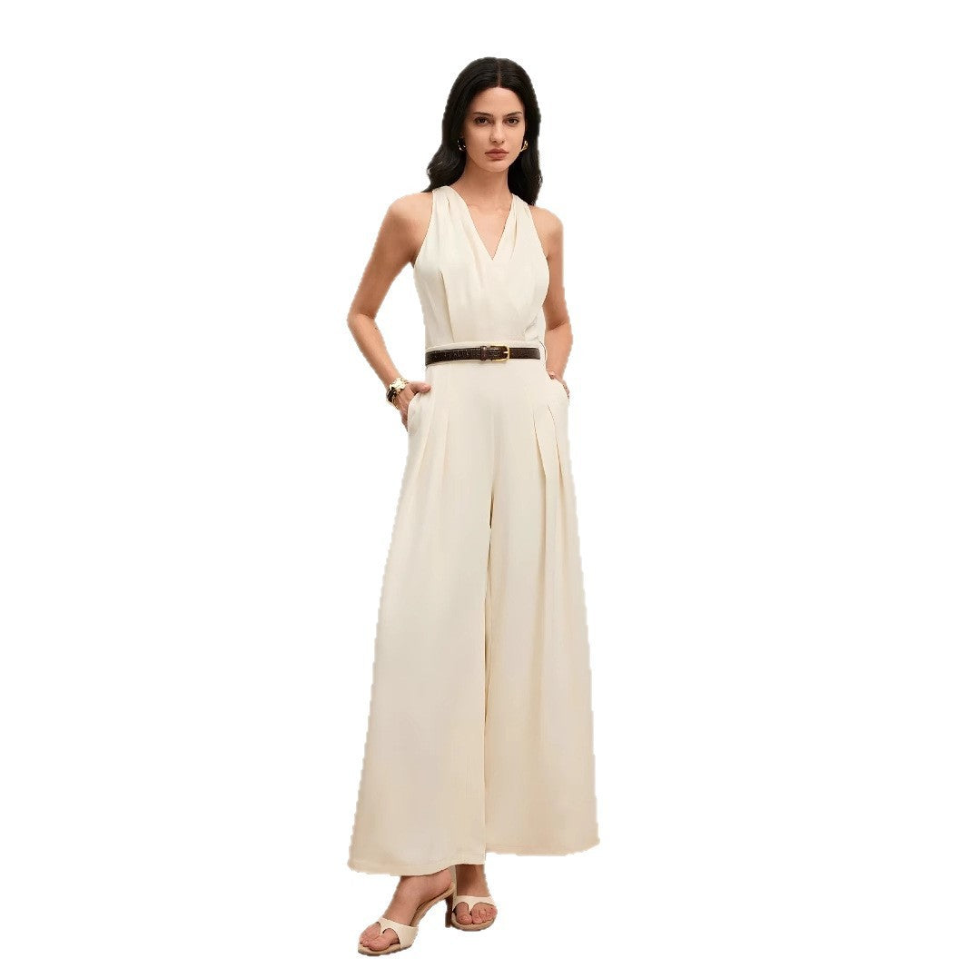 Atikmode Combinaison Sans Manches Col V Polyester Abricot
