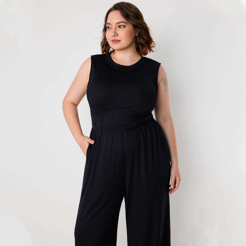 Atikmode Combinaison Noire Polyester Taille Mi-haute