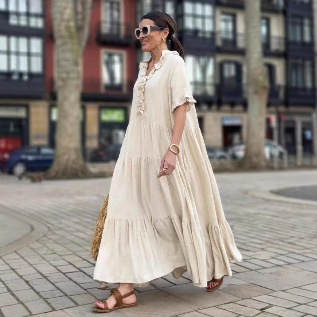 Atikmode Robe Coton Col Polo Taille Haute