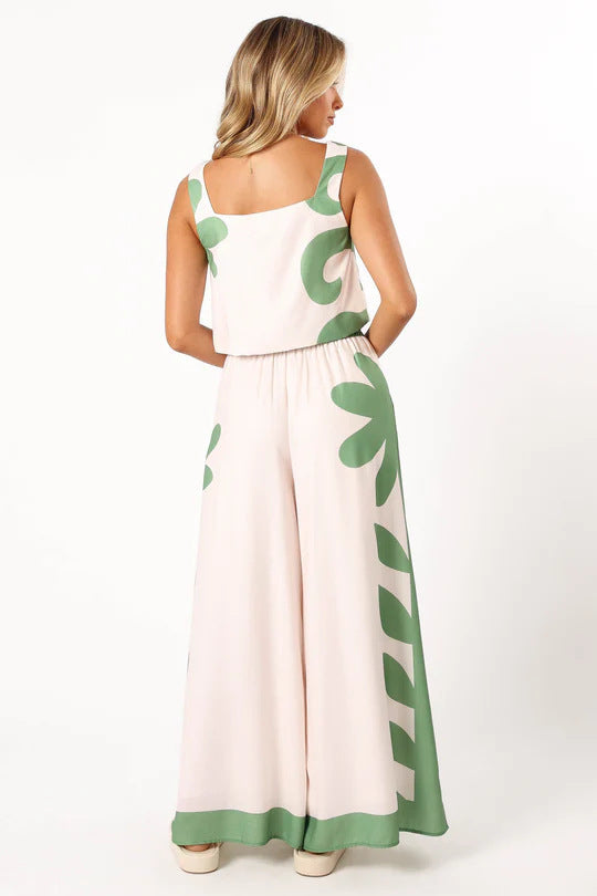 Atikmode Ensemble 2 Pièces Large Imprimé Floral Vert Clair