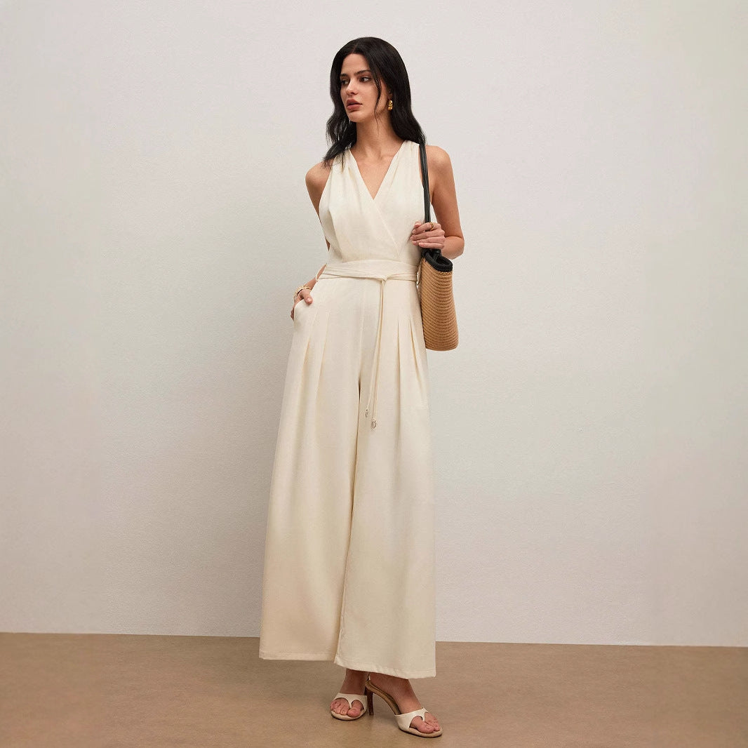 Atikmode Combinaison Sans Manches Col V Polyester Abricot