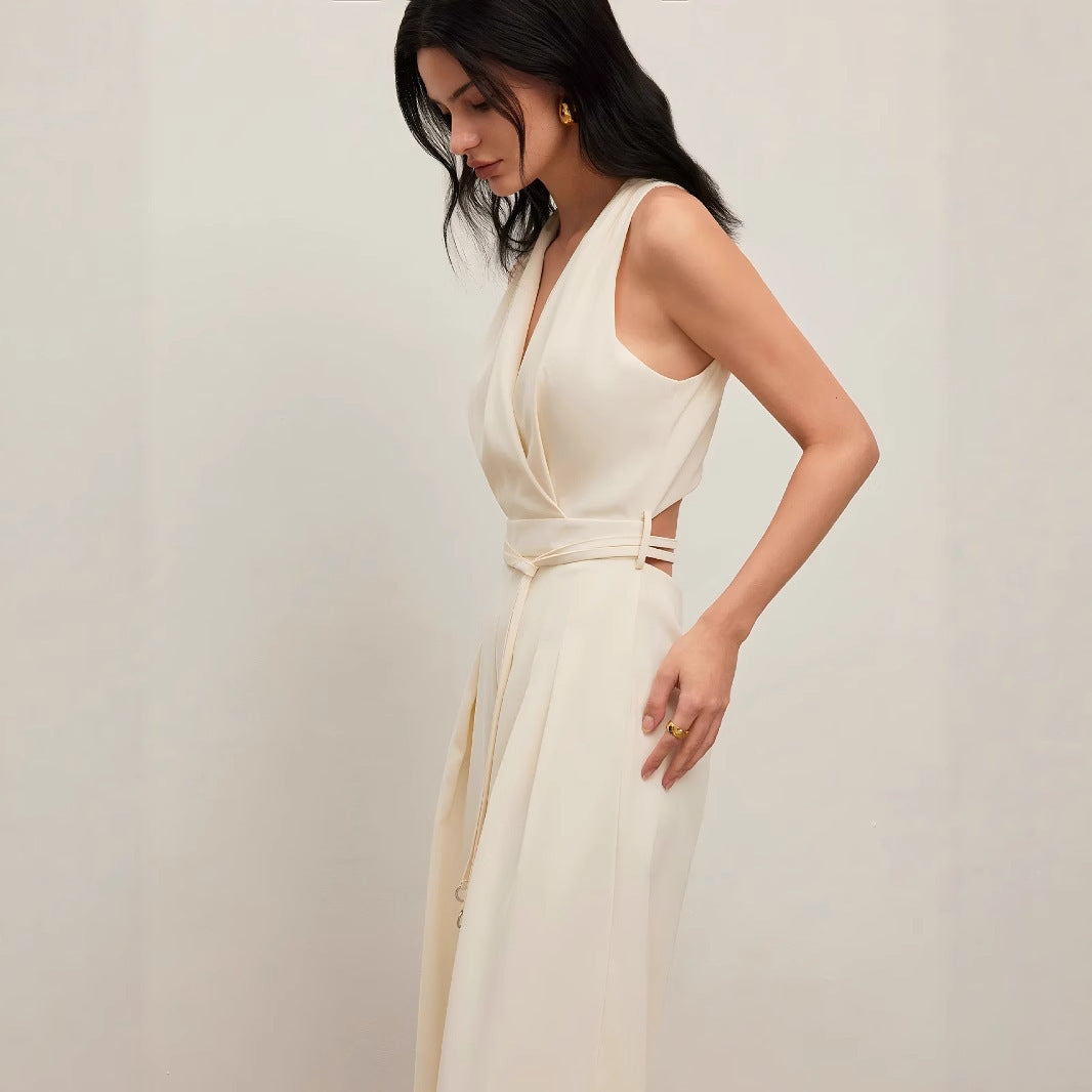 Atikmode Combinaison Sans Manches Col V Polyester Abricot