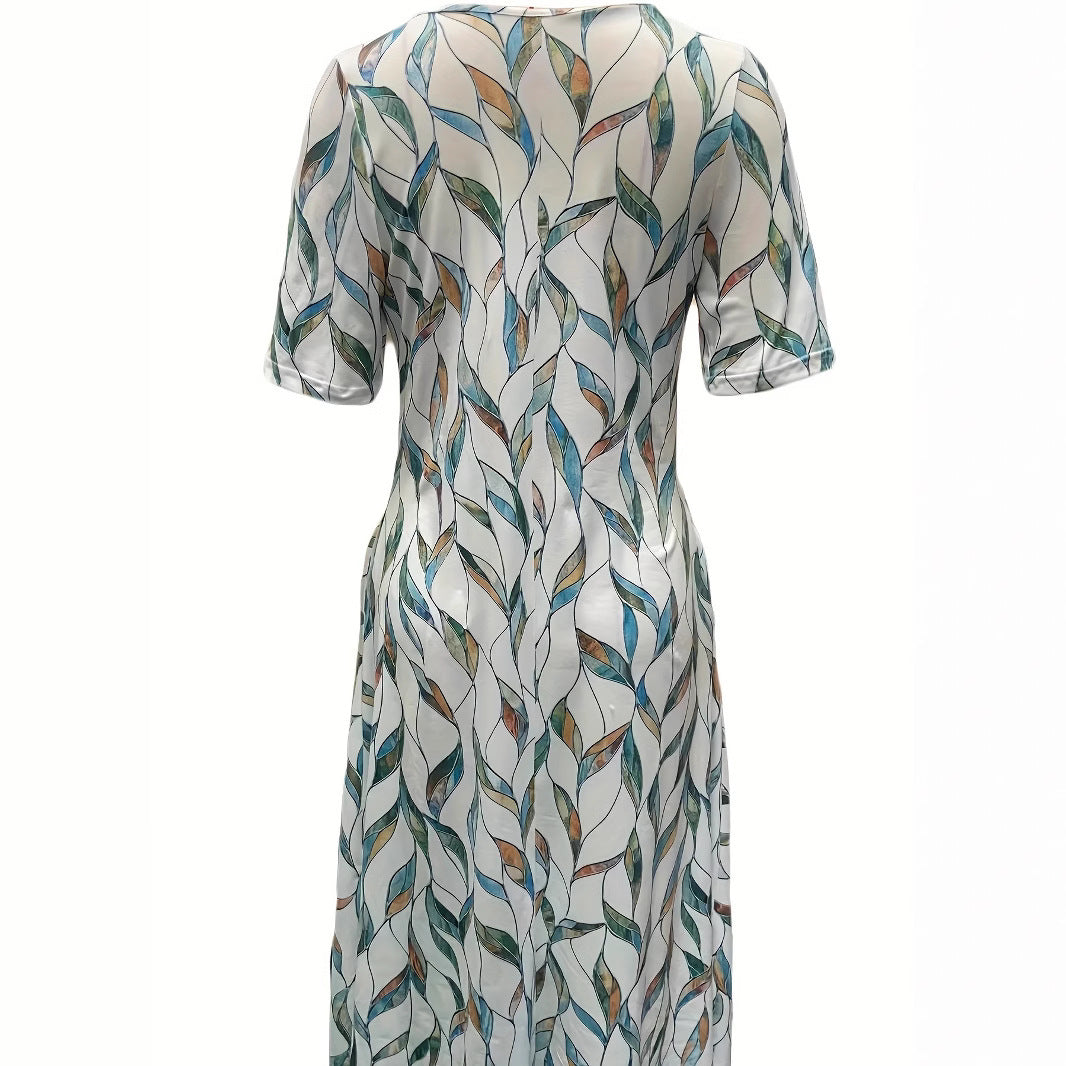 Atikmode Robe Mi-longue Polyester Col V Imprimé 3D