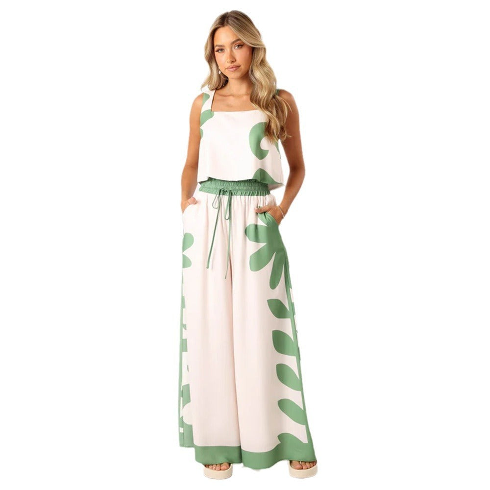 Atikmode Ensemble 2 Pièces Large Imprimé Floral Vert Clair