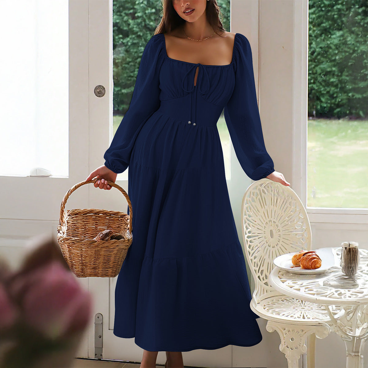 Tencel Doux – Robe bord de mer manches bouffantes taille élastique