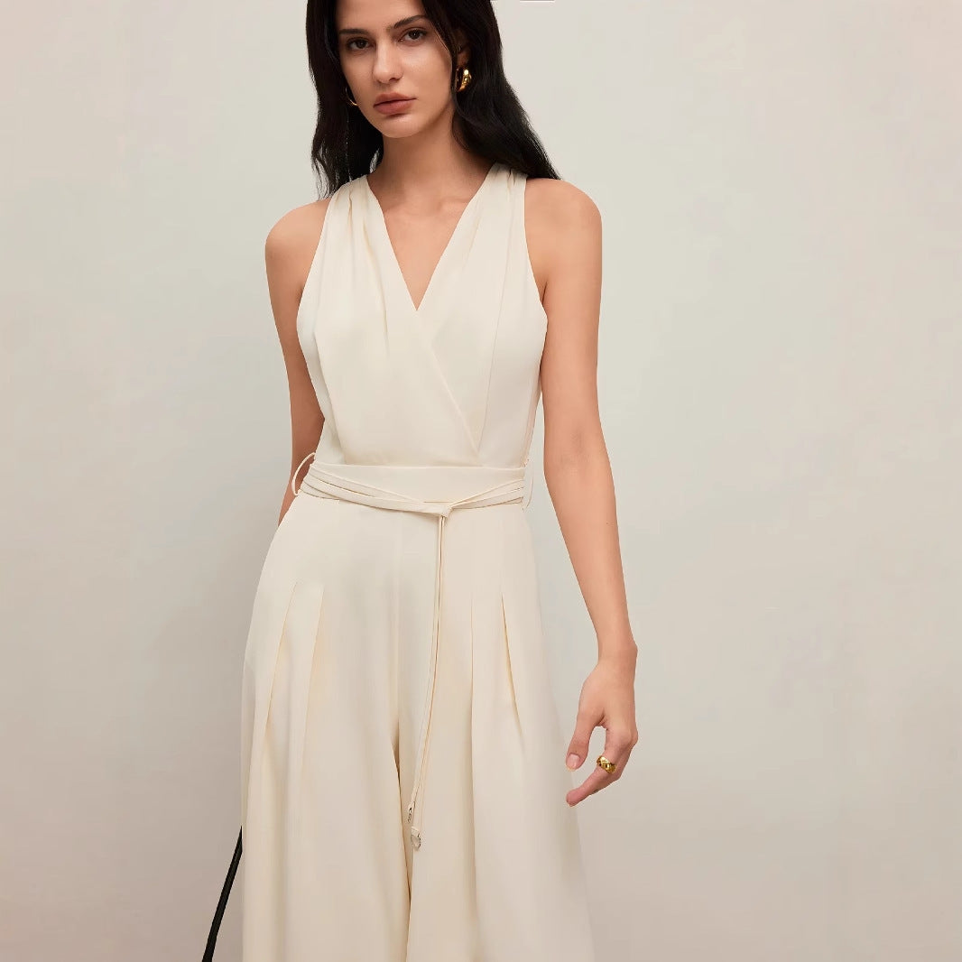 Atikmode Combinaison Sans Manches Col V Polyester Abricot