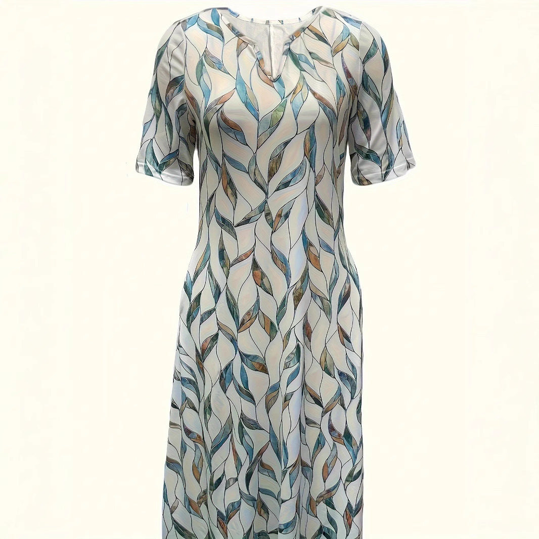 Atikmode Robe Mi-longue Polyester Col V Imprimé 3D