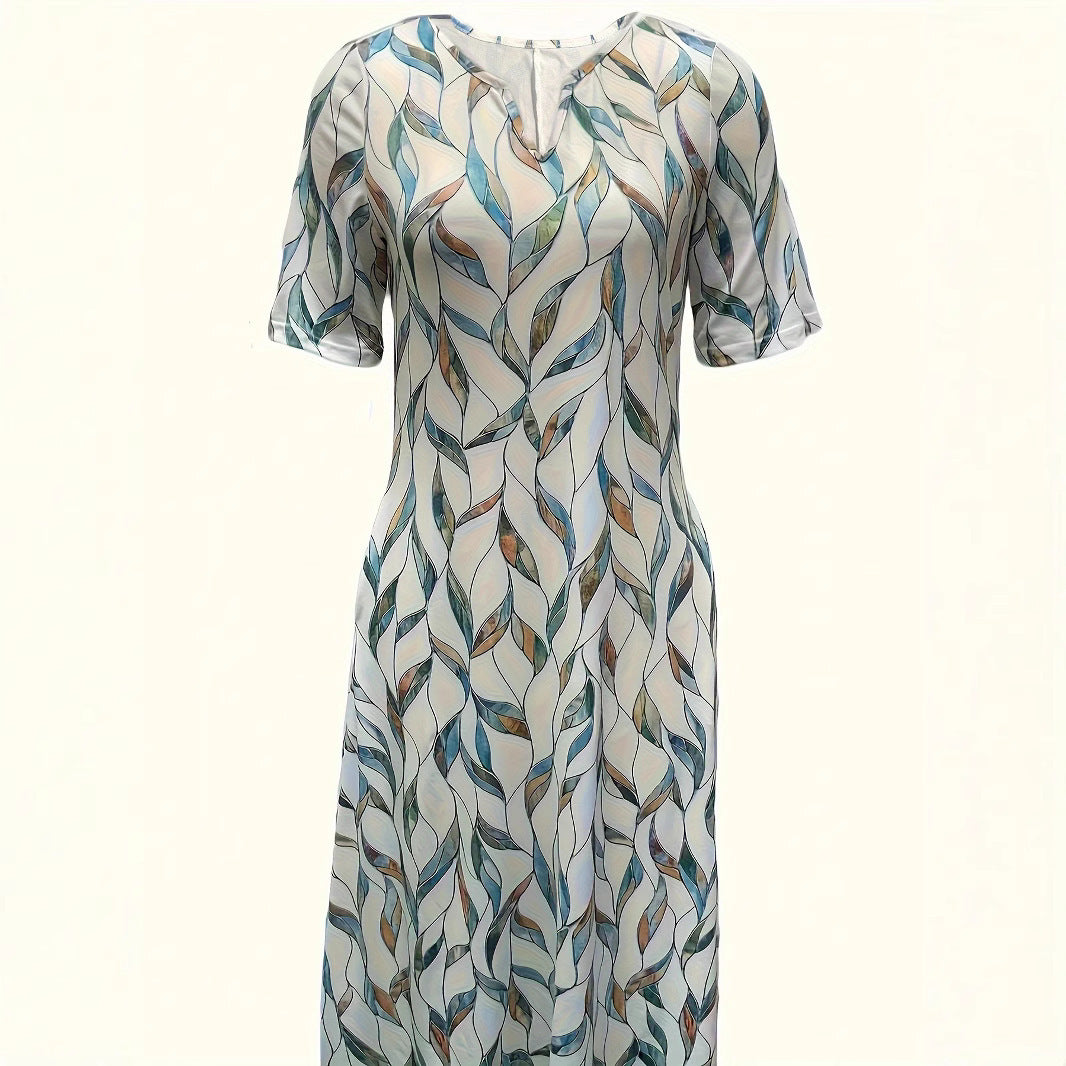 Atikmode Robe Mi-longue Polyester Col V Imprimé 3D