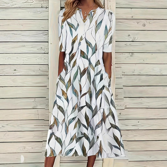 Atikmode Robe Mi-longue Polyester Col V Imprimé 3D