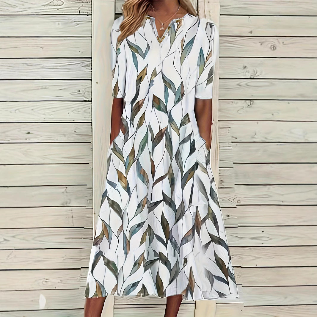 Atikmode Robe Mi-longue Polyester Col V Imprimé 3D